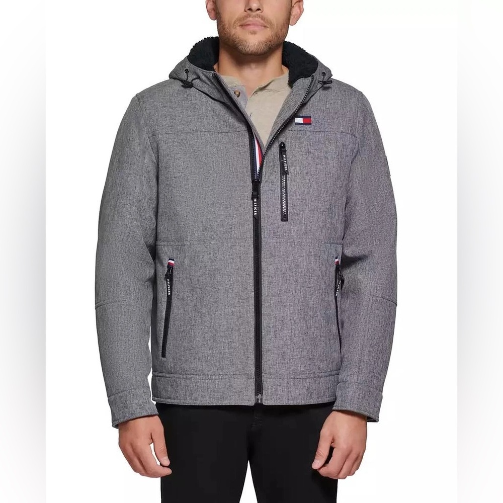 Like New Tommy Hilfiger Men's Charcoal Sherpa Lined Soft Shell Coat